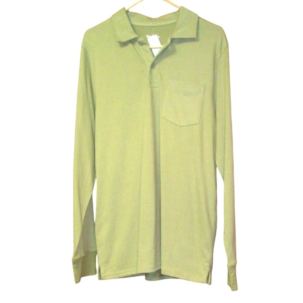 Goodfellow & Co Men's Olive Green Polo Shirt Size Medium Long Sleeve Preppy
